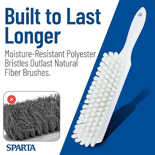 SPARTA 8 Inch Soft Counter Brush with Polyester Bristles and 5 Inch Handle, Color Coded Handheld Broom for Tables Countertops and Foodservice Surfaces, 13 Inch Overall Length, White, Pack of 6