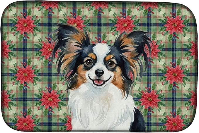 Caroline's Treasures Tricoilor Papillon Christmas PoinsettIas Dish Drying Mat Absorbent Dish Drying Mat Pad for Kitchen Counter Dish Drainer Mat for Countertop, 14 x 21", Multicolor