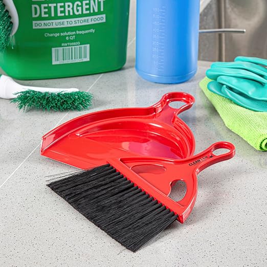Restaurantware Mini Broom and Dustpan Set 40 Pack of Plastic Handheld Brush and Pan Compact Cleaning Kit with Ergonomic Handle Red and Black Office Desk and Home Cleaning Set