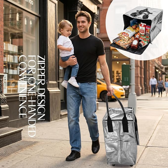 Rolling Tote Bag with Wheels Reusable Grocery Bags on Wheels for Laundry Camping Moving Waterproof
