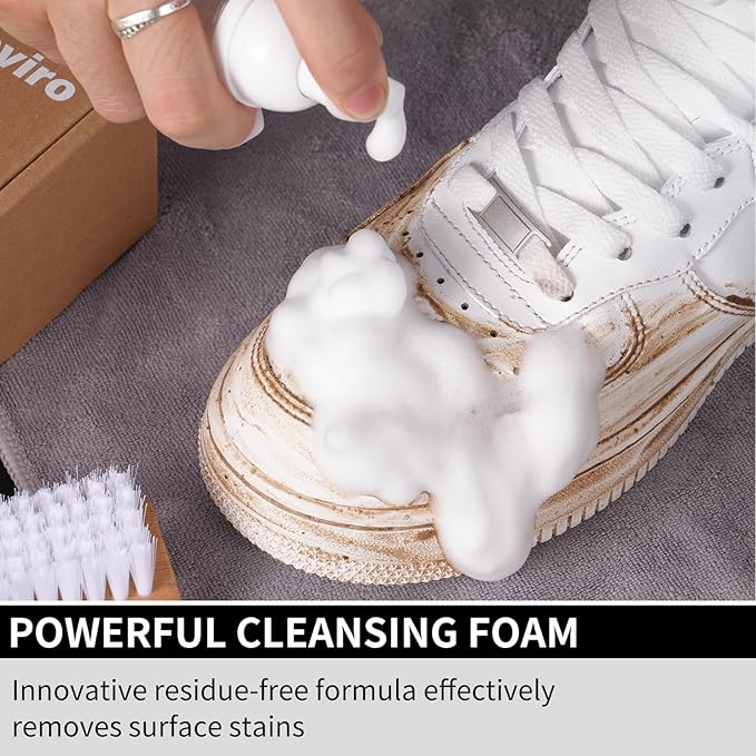 Shoe Cleaner Kit for Sneaker - 8.5 Oz Shoe Cleaning Kit with Shoe Brushes & Towel, White Shoe Sneaker Cleaner Kit, Suede Shoe Cleaner for Suede Mesh Leather Knit, and Most Materials