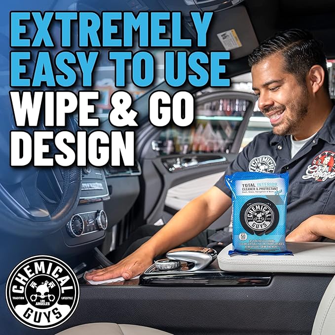 Chemical Guys Total Interior Cleaner & Protectant and InnerClean Interior Quick Detailer & Protectant Wipes for Cars, Trucks, SUVs, and RVs, 2 Pack, 50 Ct Each (100 Wipes Total)