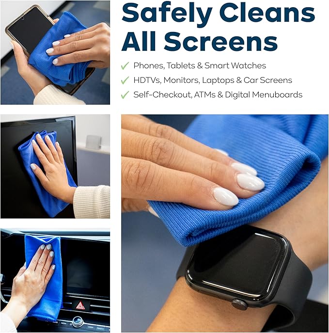 KIC CrystalVu Screen Cleaner Spray Kit with Microfiber Cleaning Cloth – Streak-Free for TV, Phone, Laptop, Monitor & Tablet – NSF Certified Safe Formula – 2 Reusable Microfiber Towels - 32oz