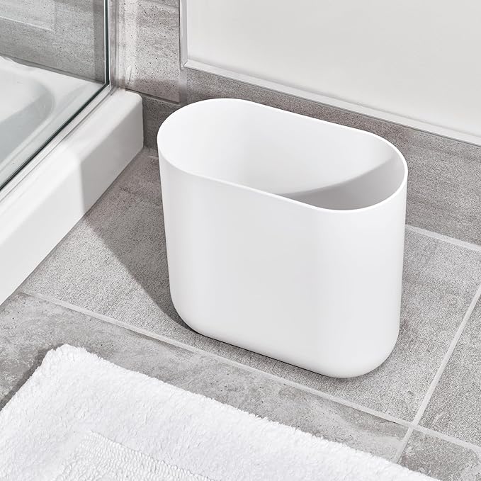 iDesign Small Slim Plastic Bathroom Trash Can, Garbage Can for Bedroom, Office, Desk, Dorm, 2-Pack, White