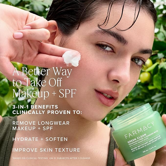 Farmacy Sensitive Skin Makeup Remover Cleansing Balm - Green Clean Waterproof Makeup Remover Balm + Oil Cleanser for Face - Melts Make Up + SPF - Hydrates + Softens Skin - Fragrance-Free (200ml)