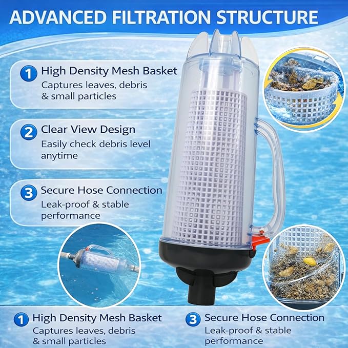 in-line Swimming Pool Leaf Canister Automatic Vacuum Suction Swimming Pool Cleaners with Mesh Basket Compatible with Hayward, Zodiac Baracuda, Pentair