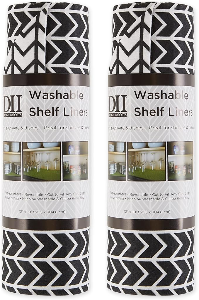 DII Fridge & Shelf Liner Collection Non-Adhesive, Cut to fit, Machine Washable, 12x20, Black Herringbone, 2 Piece