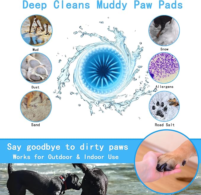 Dog Paw Cleaner Cup with Detachable Top Brush for Large & XL Dogs | Quick-clean muddy paws with soft bristles, one-step top brush grabs loose fur, lazy-friendly design, fits paws 2.5-3.5“ wide