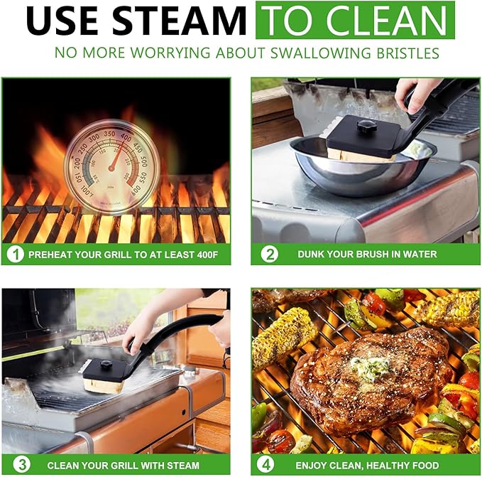 Grill Brush for Outdoor Grill Bristle Free, Reinforced Grill Cleaner Scraper BBQ Brush Non Metal Bristles Steam Cleaning Grill Cleaning Brush Safe BBQ Accessories Grill Tool, Gifts for Men