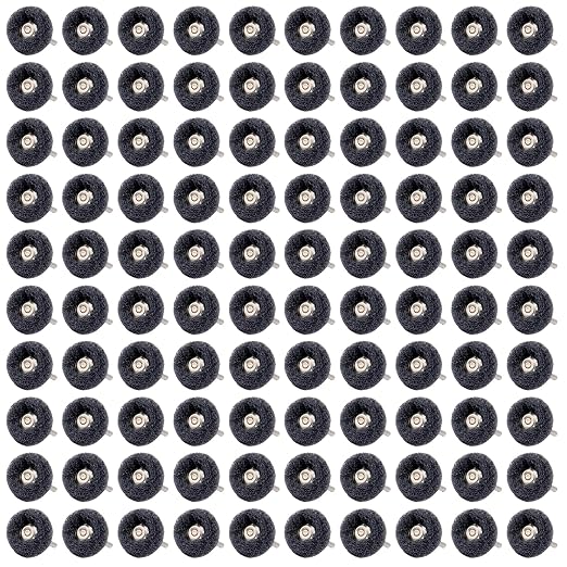 100 PCS Abrasive Buffing Wheels,1 Inch Buffing Polishing Wheel Set for Rotary Tool Accessorie 1/8'' (3mm) Shank, Black 400 Grits for Metal,Wood, Rust Removal