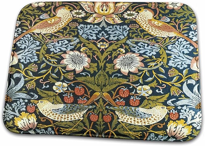 3dRose - William Morris Strawberry Thief Pattern - Dish Drying Mat - (ddm-219390-1)
