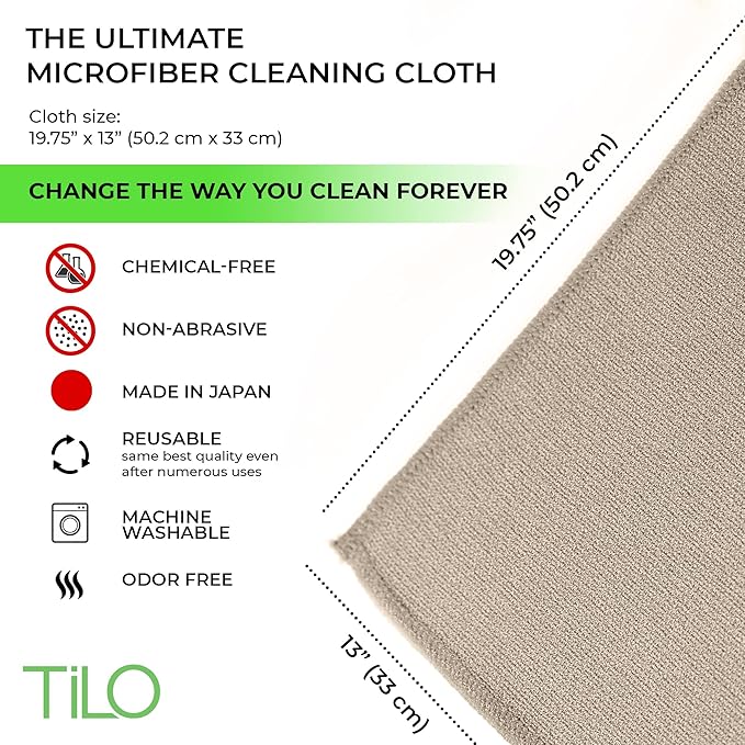 TiLO Microfiber Cleaning Cloth – 19 x 13-inch Microfiber Cleaning Cloths – Ultra-Absorbent and Reusable – Soft Polishing Cloth for Dust, Grease, Dirt – Non-Abrasive – Beige