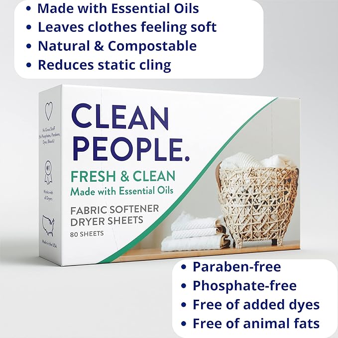 Clean People Laundry Detergent Pods & Fabric Softener Sheets - Plant-Based, Eco Friendly Laundry Detergent 96ct & Dryer Sheets 160ct (Fresh Scent)