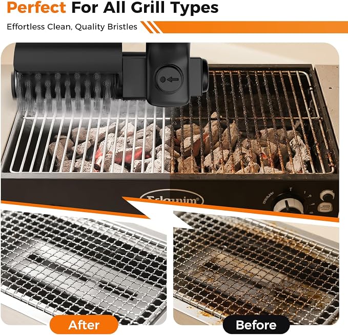 YKYI Electric Grill Brush - Cordless Rechargeable BBQ Cleaner with 180° Adjustable Head, 2600mah High-Torque Power Rotary BBQ Scrubber for Outdoor Stainless Steel Cast Iron Grates (Black)