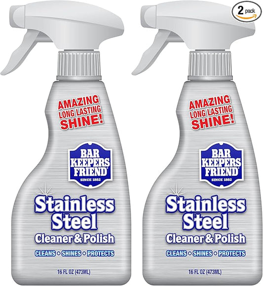 Bar Keepers Friend Stainless Steel Cleaner and Polish Spray (2 x 16 oz) Removes Oily Fingerprints, Hard Water Stains, Grime & Food Debris without Scratching or Dulling Appliances & Surfaces
