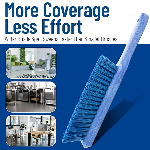 SPARTA 8 Inch Soft Counter Brush with Polyester Bristles and 5 Inch Handle, Color Coded Handheld Broom for Tables Countertops and Foodservice Surfaces, 13 Inch Overall Length, Blue, Pack of 6