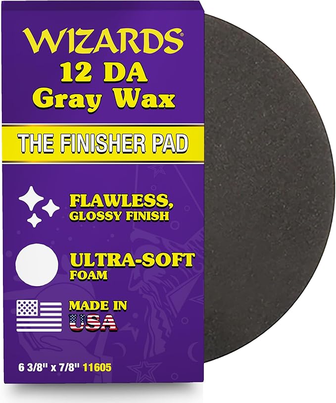 Wizards 21 DA Gray Wax and Finishing Pad - Wax Applicator and Finishing Pad - Comes with Velcro Attachment - Compatible with Wizards 21 Big Throw Polisher - ‎6 3/8" x 7/8"