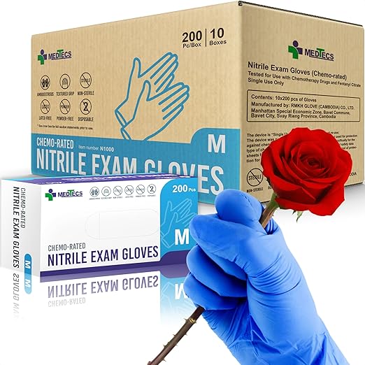 Medtecs Nitrile Gloves Disposable – 2,000 pcs (10 Boxes of 200) – Medical Grade, Chemo-Rated, 4 mil, Latex-Free, Powder-Free – Exam Gloves with Textured Fingertips