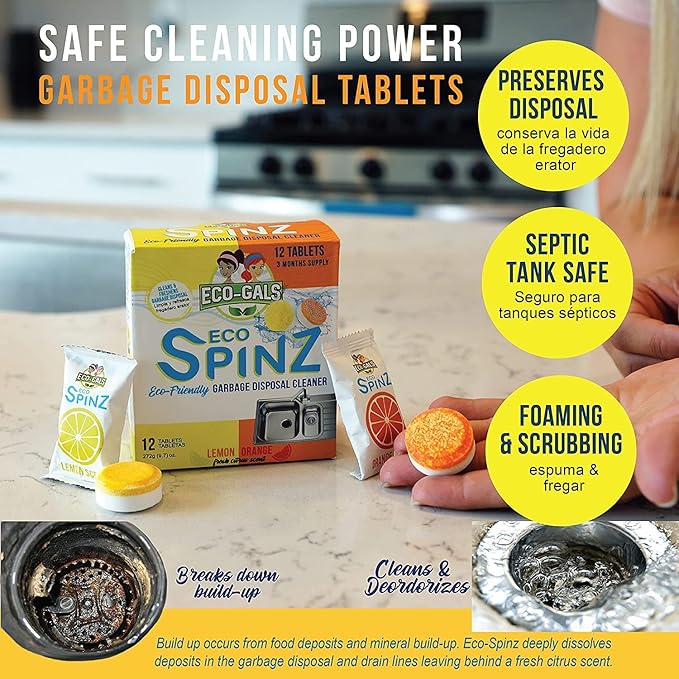 ECO-GALS Eco Swirlz Washing Machine Cleaner For Top and Front Load Washers 1 box of 24 Tablets With Eco Spinz Disposal Cleaner & Odor Eliminator in Dual Scents 1 Box of 6 orange and 6 Lemon
