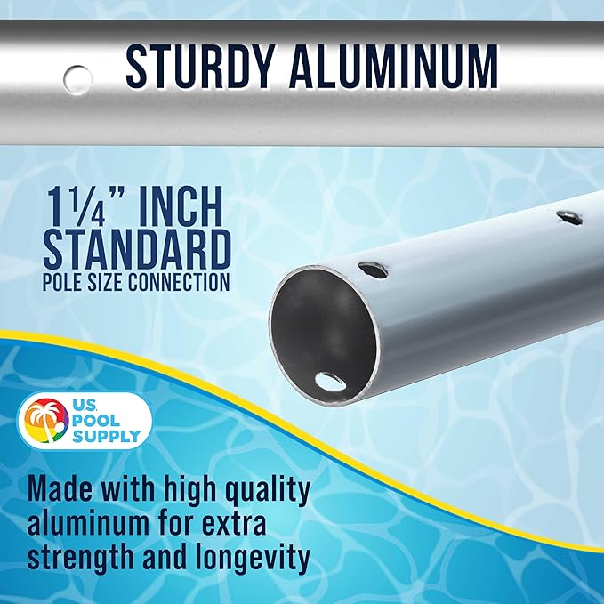 U.S. Pool Supply Telescoping Pole 15-Foot Aluminum Pool Pole Telescopic Cleaning, Adjustable 4 Piece Expandable Step-Up - Twist Locking Cams, Attach Connect Skimmer Net Rake Brush Vacuum Heads Hoses
