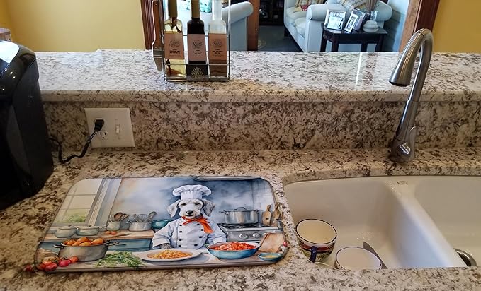 Caroline's Treasures DAC6199DDM Bedlington Terrier The Chef Dish Drying Mat Absorbent Dish Drying Mat Pad for Kitchen Counter Dish Drainer Mat for Countertop, 14 x 21", Multicolor