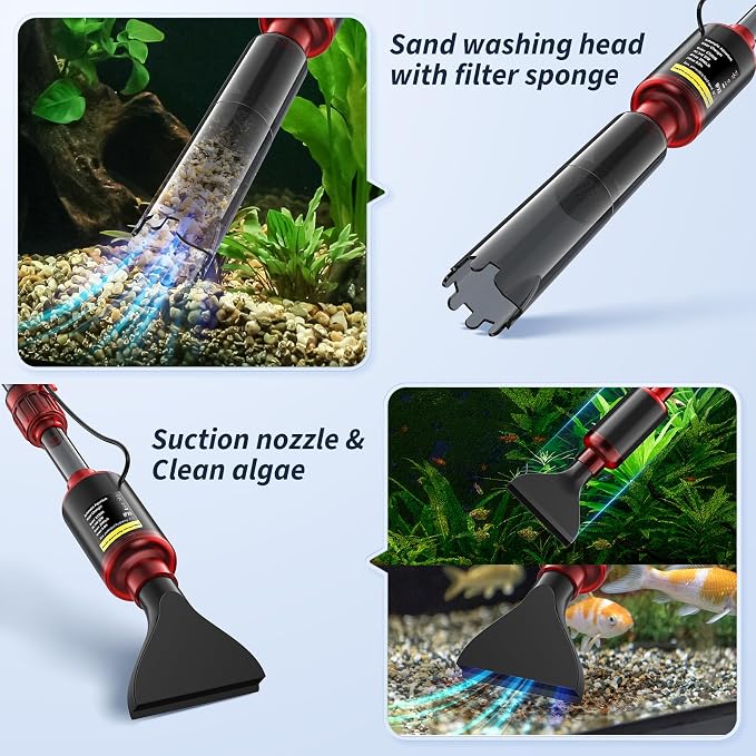 Fish Tank Cleaner - Aquarium Gravel Cleaner, 530GPH/32W Electric Fish Tank Cleaning Tools, Adjustable Water Flow Aquarium Cleaner Kit, Turtle Tank Gravel Cleaner Vacuum for Wash Sand, Water Changing