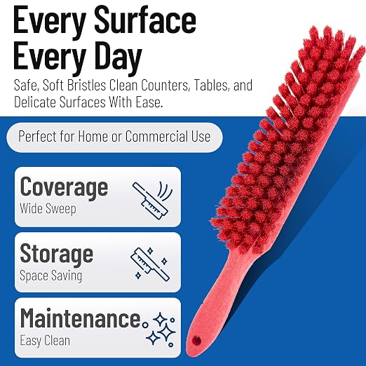 SPARTA 8 Inch Soft Counter Brush with Polyester Bristles and 5 Inch Handle, Color Coded Handheld Broom for Tables Countertops and Foodservice Surfaces, 13 Inch Overall Length, Red, Pack of 6