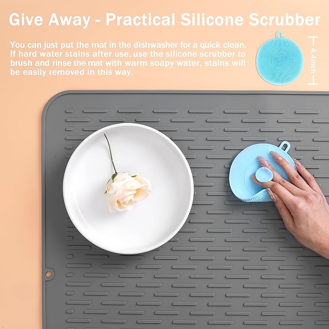 SAPID Silicone Dish Drying Mat: Extra Large 21 x 18 Inch for Dish Drying Rack - Heat Resistant Mat for Kitchen Counter - Easy Clean Dish Drainer Pad - Kitchen Gadgets / Home Essentials for Households