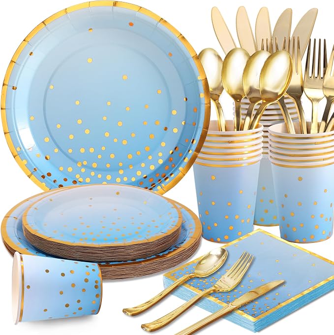 175PCS Blue Plates and Napkins Party Supplies, Blue Paper Plates Blue Birthday Plates Serves 25, Blue Party Plates for Birthday, Baby Shower, Graduation Party