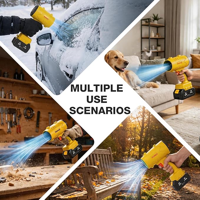 Cordless Leaf Blower Dust Cleaner Handheld Electric Air Duster Jet Dry Mini Blower Turbo Fan for Cars Computer Lawn Care, Patio Cleaning by 2PCS Batteries (Gold Yellow)