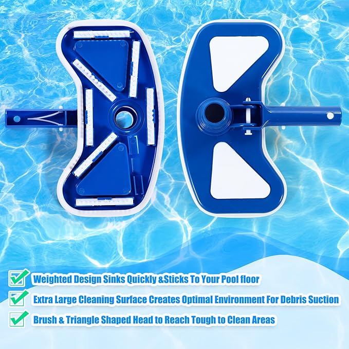 3 Pcs Pool Vacuum Kit Manual Vacuum Head with 1-1/2" x 18ft Long Hoses and Skimmer Net Flexible Head Wheels, Maintenance Accessory Tool for Above Ground Inground Pool Cleaning