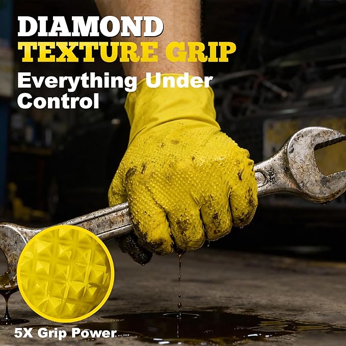 TitanFlex Heavy Duty Industrial Nitrile Gloves with Raised Diamond Texture, 8-mil, Latex Free (Green/Dark Green/Yellow)