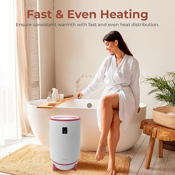 SereneLife Towel and Blanket Warmer - Single Touch Portable Towel Heater for Bathroom, Fragrant Disc Holder, LED Ring, 2 Large Towel Capacity, Built-in Timer (15-60 mins), Auto Shut-Off (Pink)
