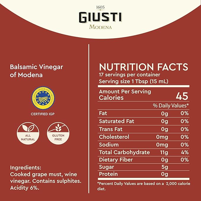 Giusti Balsamic Vinegar of Modena IGP – 3 Gold Medals Gran Deposito, Matured, Thick & Balanced Authentic Italian Gourmet Aceto Balsamico di Modena IGP, Made in Italy – 8.45 fl oz (250 ml) - Pack of 4