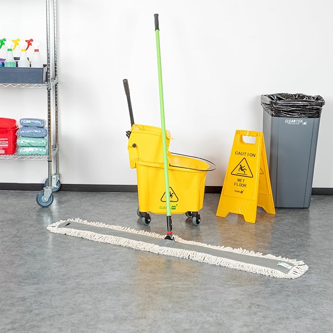 Restaurantware-Clean Tek Professional 59.84 x 5 Inch Dry Floor Mop, 1 Disposable Dust Mop - 64-Inch Handle, Secure Attachment, Blue Cotton, Ideal For Floor,Cleaning Home, Office
