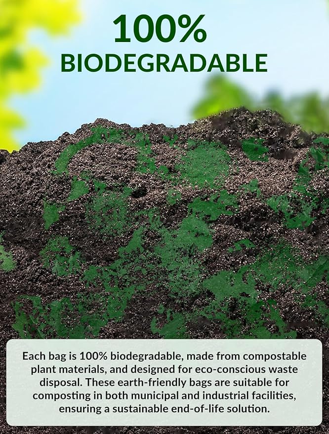 UMT Plastar 400 Count Compostable Trash Bags 10-12 Gallon, 24 x 24 Inch Biodegradable Kitchen Garbage Bags 15 Micron, Green Eco Friendly Small Trash Bags for Home, Office & Bathroom