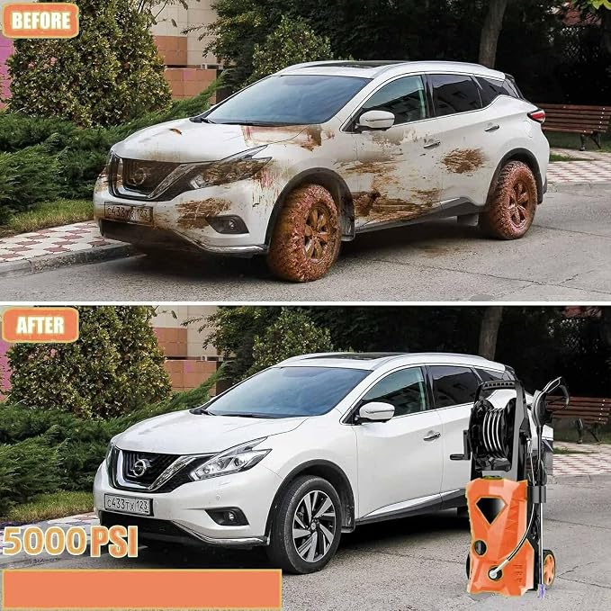 5000PSI Electric Pressure Washer, 3GPM High Power Washer with 4 Pressure Nozzle and Soap Bottle for Home, Car Washing, Fence Cleaning, Patio (Orange)