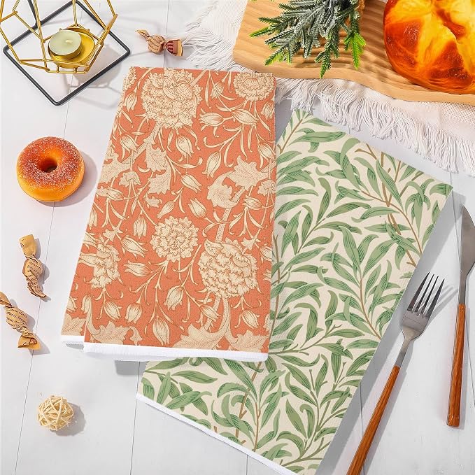 JarThenaAMCS William Morris Floral Kitchen Towel 18 x 28 Inch Wildflower Dishcloth Decorative Hand Drying Tea Towel for Baking Cooking Cleaning Party Supplies, 6Pcs