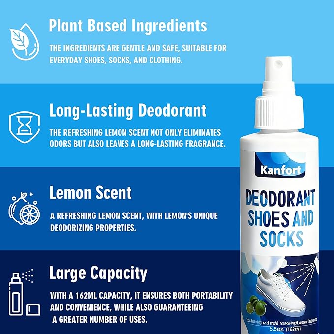 Shoe Deodorizer Spray, Natural Odor Eliminator for Strong Odors-5.5 oz, for Shoes, Skates, Work Boots and More