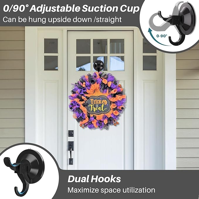 5 Pack Wreath Door Hanger, Heavy Duty Suction Cup Hooks with Adhesive Suction Tab, Removable Wreath Holders for Front Door and Window, No Damage Christmas Garland Door Hanger, Holds up to 11 Lbs