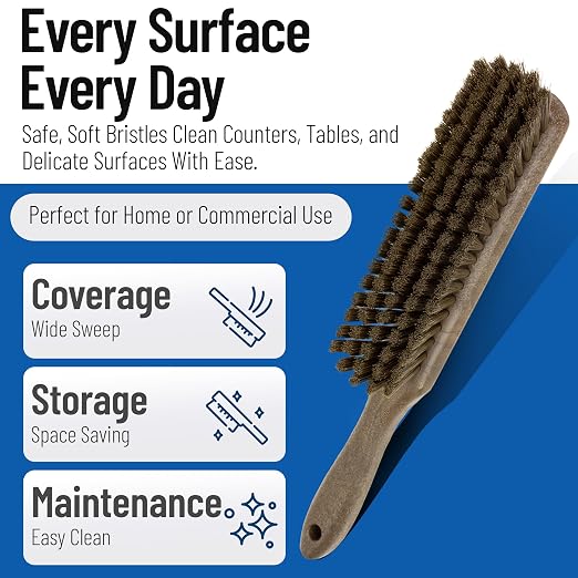 SPARTA 8 Inch Soft Counter Brush with Polyester Bristles and 5 Inch Handle, Color Coded Handheld Broom for Tables Countertops and Foodservice Surfaces, 13 Inch Overall Length, Brown