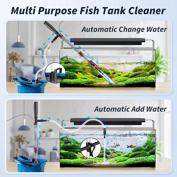 Fish Tank Cleaner - Aquarium Gravel Cleaner, 530GPH/32W Electric Fish Tank Cleaning Tools, Adjustable Water Flow Aquarium Cleaner Kit, Turtle Tank Gravel Cleaner Vacuum for Wash Sand, Water Changing