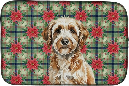 Caroline's Treasures Lagotto Romagnolo Christmas PoinsettIas Dish Drying Mat Absorbent Dish Drying Mat Pad for Kitchen Counter Dish Drainer Mat for Countertop, 14 x 21", Multicolor