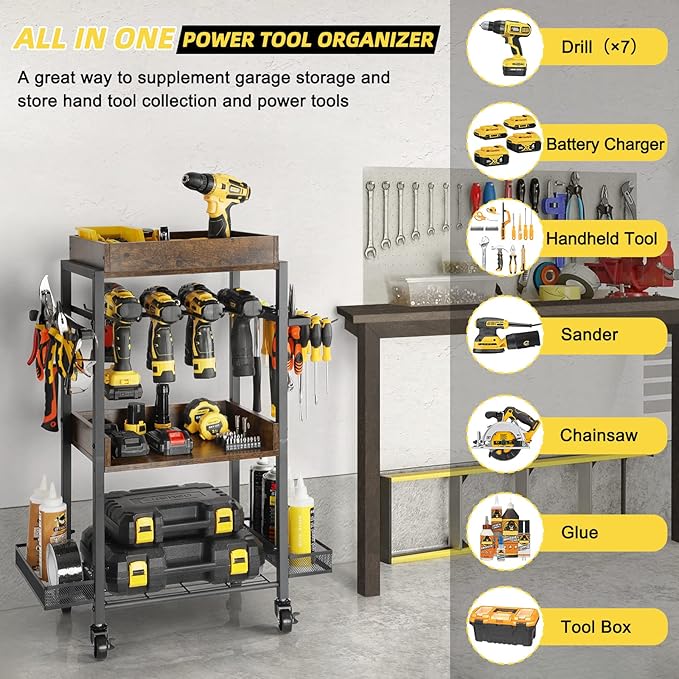 Olakee Broom Mop Holder and Power Tool Cart