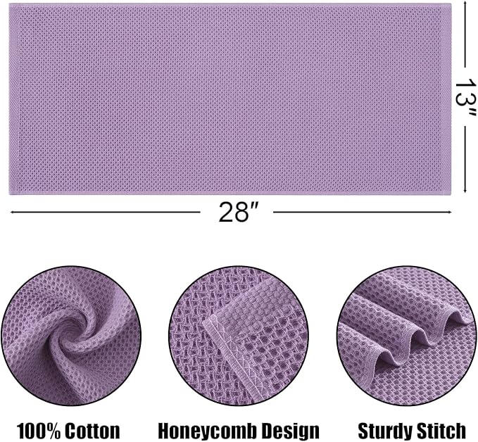 Kitinjoy 100% Cotton Waffle Weave Kitchen Hand Towels (13 X 28 Inches, Lavender), 4-Pack Super Soft and Absorbent Dish Towel for Drying Dishes