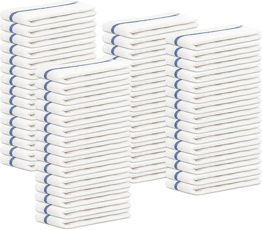 Bar Mops Blue Stripe Pack of 60 Kitchen Towels 16x19 Multi-Purpose for Home, Restaurant and Cleaning White Absorbent Washcloth Dishcloths Sets, Reusable Dish, Cloths Rags