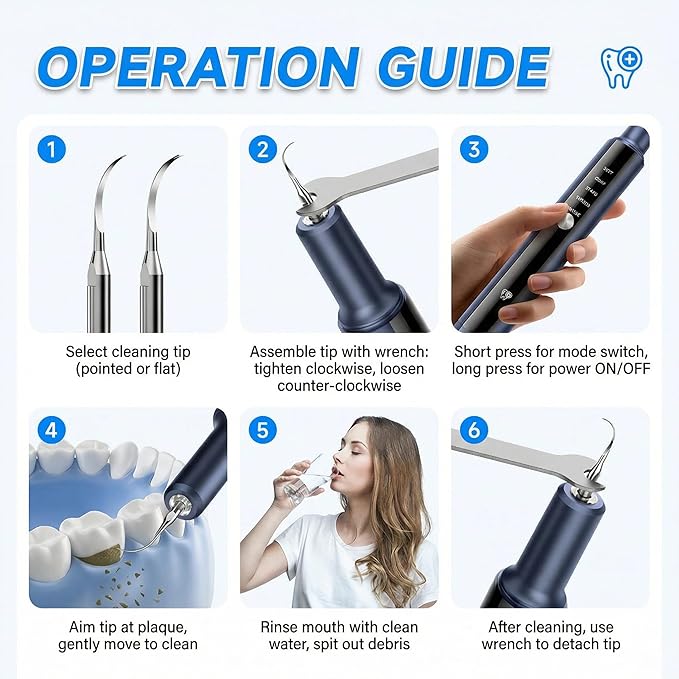 T9 Ultimate Electric Teeth Cleaner - Ultrasonic Tooth Cleaning, Violet Light Protection, 316F Stainless Steel Heads, 5-Speed Modes, IPX6 Waterproof, Oral Care Kit with 7 Accessories‌ (Blue)