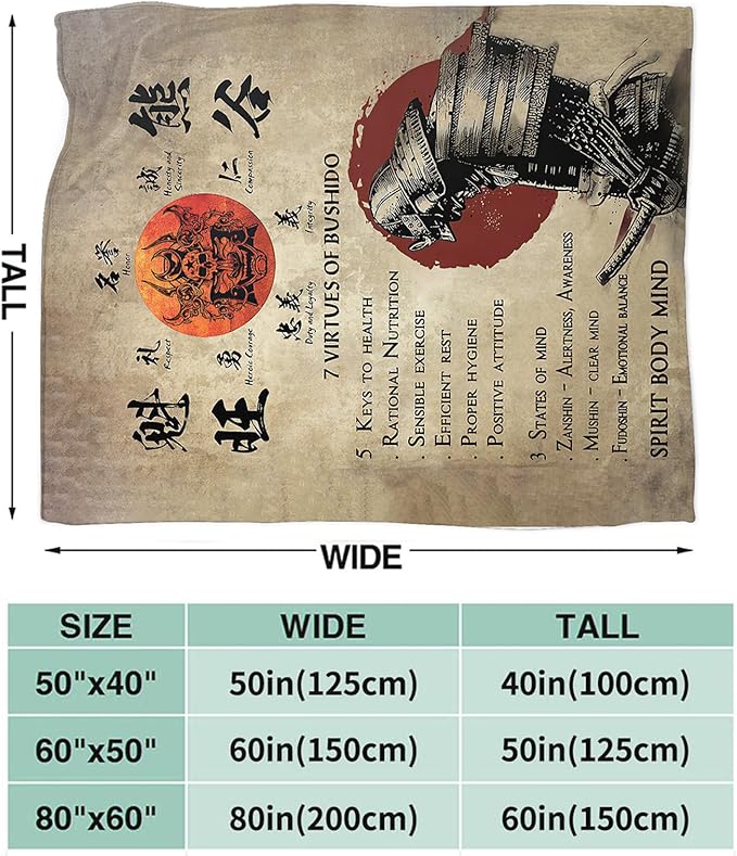 Tijuboni Japanese Samurai Throw Blanket Japanese Warrior Gifts for Men Women Girls Boys Kids Adults Soft Flannel Fleece Blanket for Couch Sofa Bed Home Decor 50"x60"