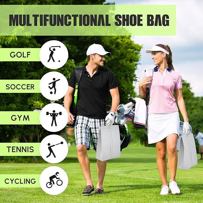 Leinuosen 4 Pcs Smell Proof Cleat Bag for Sport, Odor & Water Resistant, Soccer Football Baseball Golf Shoe Bag with Active Carbon Fabric for Gym & Travel, Fits up to Us Size 14 (Gray)