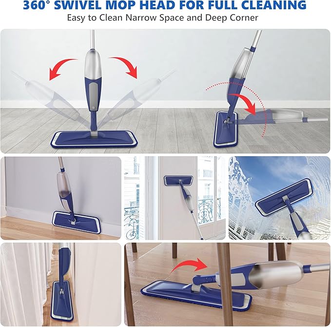 Spray Mops for Floor Cleaning - BPAWA Microfiber Floor Mop Flat Wet Mop Dry Dust Mop for Hardwood Laminate Wood Tile Vinyl Kitchen Bathroom Floors with 8 Washable Pads Reusable 550ML Refillable Bottle